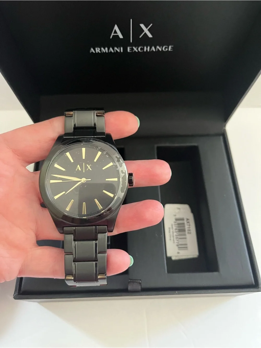 Armani Exchange Black Stainelss Steel Watch  & Matching Leather Bracelet Set NEW